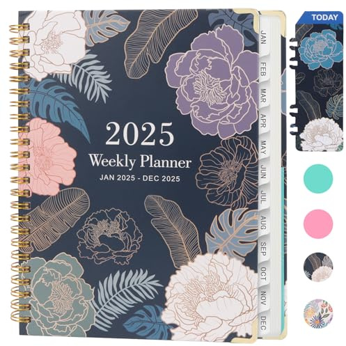 OWill Agenda 2025 Spirale A5 Planner Settimana Layout Orizzontale Gennaio - Dicembre 2025 con Segnalibro, Blu