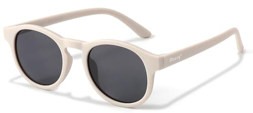 Maesy Occhiali da Sole Bambini 6-12 Anni - Lenti Polarizzate UV400 Categoria Filtro 3 - Montatura Flessibile - Design Rotondo, Sicuri e Confortevoli - Novi, Beige Ecru
