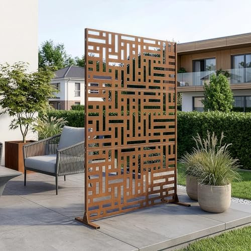 casa.pro Trennwand Bernalda Raumteiler 180 x 120 cm Balkonsichtschutz Outdoor Indoor Raumtrenner Terrasse Garten Stahl Paravent freistehend Edelrost