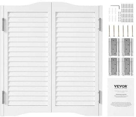 VEVOR Porte Battante Double, 900x28x900 mm, Porte Saloon en Bois de Pin avec Charnières, Quincaillerie, Facile à Installer, pour Intérieur, Couloir de Maison, Cuisine, Bar, Café, Entrée de Pub, Blanc