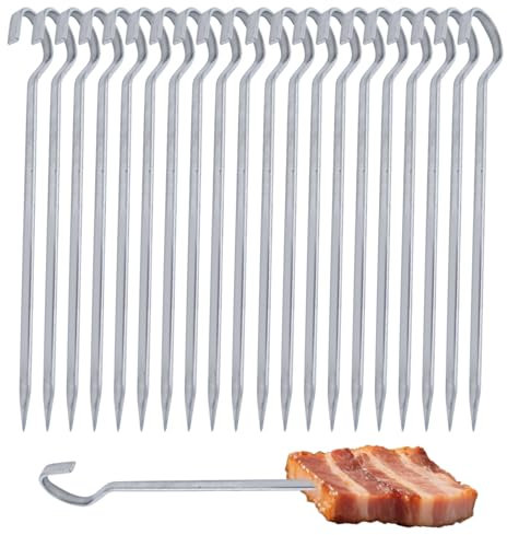 20 PCS BBQ Small Metal Skewers Stainless Steel 6.29/15cm Food-Grade Kebab Skewers Turkey Lacers Reusable Skewer for Air Fryer, Metal Skewer for Oven Camping Campfire Trussing Turkey