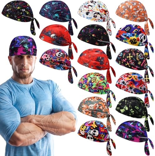 JaGely 16 Pack Do Rag Caps for Women Christmas Beanie Satin Durag Oversized Bandana Chemo Cap Cancer Headwear Helmet Liner Wicking Skull Rag Head Wraps for Men Women Xmas Multicolor