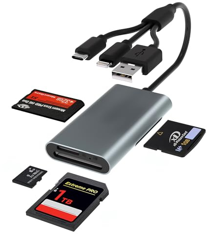 Memory Stick pro Duo Adapter Reader - 4 in 3 SD/TF/MS/XD Card Reader to USB-C/Lightning/USB Port, Multi SD Card Reader XD Picture Card Adapter for iPhone 17/16/15/14/Pad/PC/Android/iOS/Sony CyberShot