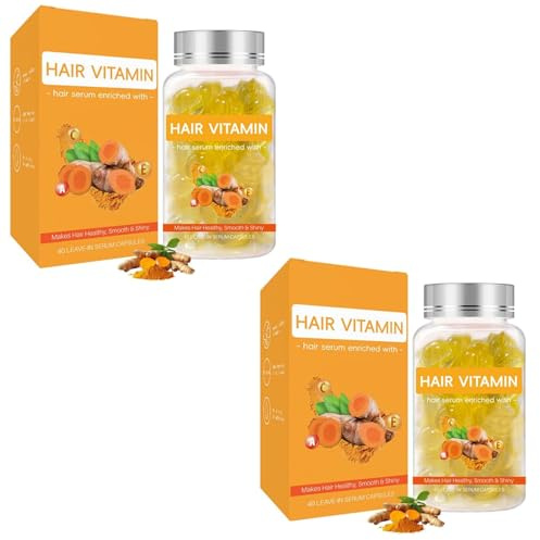 Sérum capillaire vitaminé au curcuma, huile de soin pour cheveux indisciplinés et abîmés, favorise la pousse, hydratation intense, pour hommes et femmes, soin sans rinçage, 40 capsules (2 pcs)