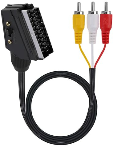 JiangZShangM Cavo Scart a 3 Cinch 1,5 m, Cavo Adattatore Audio Video con Interruttore, Cavo di Connessione AV Composite per TV, DVD, VCR, Hi-Fi e Sistemi Home Cinema