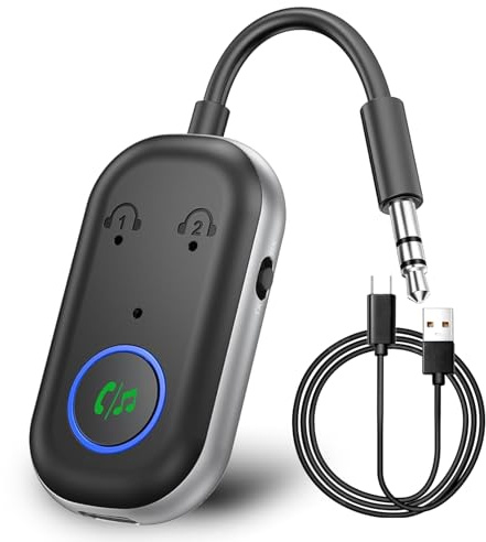 GIBOHOM Transmisor Bluetooth 5.3, Transmisor Receptor Bluetooth 2 en 1 Admiten 2 Auriculares, Adaptador Bluetooth Enchufe AUX de 3.5 mm para TV, Teléfonos Móviles, Sistemas de Sonido, Gimnasio