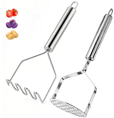 FYCQER 2Pcs Potato Masher & Meat Masher Set, Stainless Steel Smasher
