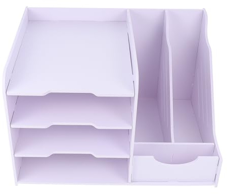 Parliky Étagère à Dossiers Multicouches en Plastique Robuste 1 Pièce Porte-documents de Bureau Blanc Compartiments Latéraux Organiseur de Fichiers Pratique pour Bureau et Maison