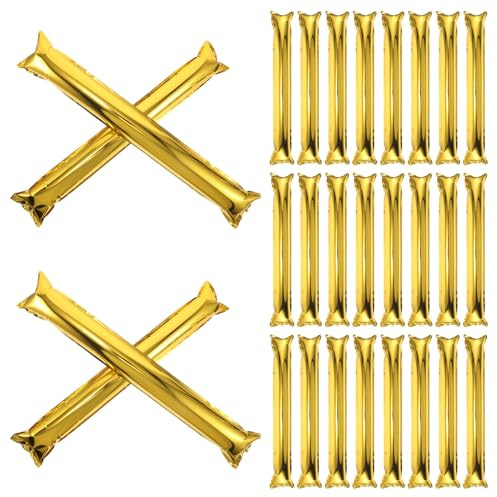 UPKOCH 32 Pcs Inflatable Cheering Sticks Noise Makers, 23.6 Inch Golden Aluminum Film Thunder Sticks for Basketball, Football Sporting Events and Party Fan Accessories