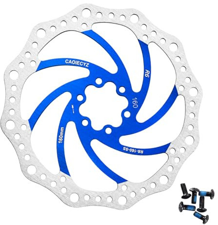 Caoiecyz Disque de frein de vélo en acier inoxydable R6 bleu 6 trous 160mm