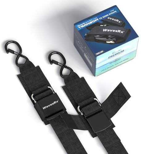Pontoon & Boat Trailer Transom Straps (2PK) - 48 Tie Down Adjustable Boat Strap for Trailer - Outperforms Ratchet & Retractable Tie-Down Strap - Transom Tiedowns for Secure Transportation