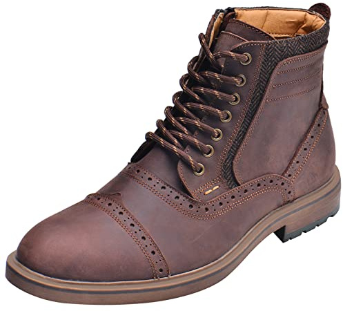 ANUFER Hombres Elegante Piel Genuina Botines Cordones&Cremallera Lateral Brogues Zapatos de Vestir Café SN01915 EU41