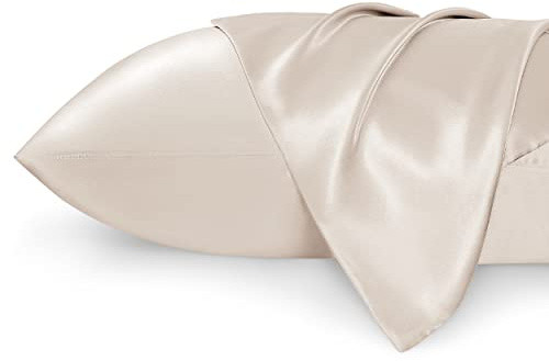 Bedsure Satin Pillowcase for Hair - Similar to Silk Pillowcase, Cooling Pillow Cases 2 Pack with Envelope Closure, Gifts for Women, Queen & Standard Size 50x75 cm, Beige