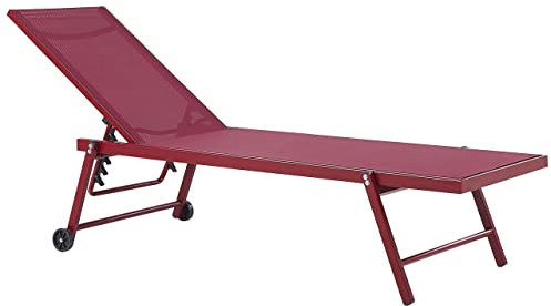 Beliani Sonnenliege Gartenliege mit Rollen Aluminium Mesh Rot Portofino
