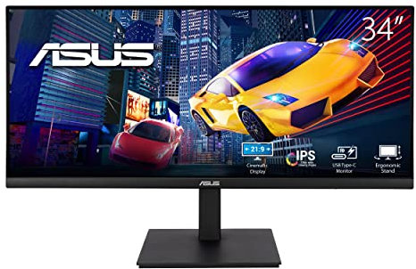 ASUS 34” Ultrawide HDR Gaming Monitor (VP349CGL) - 21:9 UWQHD (3440 x 1440), IPS, 100Hz, 1ms, USB-C w/Power Delivery, FreeSync, Eye Care Plus, VESA Mountable, HDMI, DisplayPort, Height Adjustable