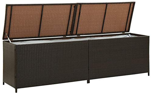 Baule da Giardino in Polyrattan, Contenitore con Coperchio a Gas, 200x50x60 cm, Rattan PE e Acciaio Verniciato, per Esterni, mobili da Giardino, Cuscini e Accessori