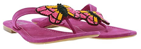 Dockers by Gerli Infradito carino donna camoscio dianette con farfalla in perline pantofole scarpe estive fucsia, taglia: 37, Colore: rosa., 37 EU