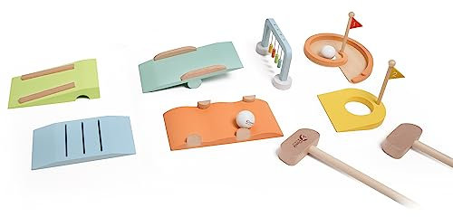 Classic World Mini-Golf Set aus Holz 11 Teile - Holzspielzeug für Kinder ab 3 Jahren - Indoor und Outdoor - für Mädchen und Jungen - 2 Golfschläger und 2 Bälle