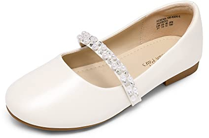 DREAM PAIRS Girls Sparkly Ballet Flats,Ivory,3 Big Kid