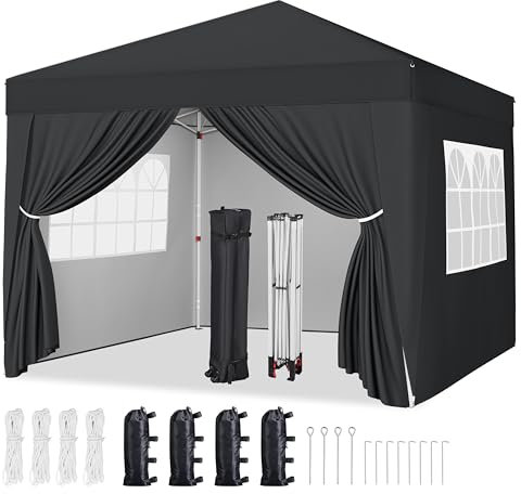 Yaheetech 3x3m Pop-Up Gazebo, Steel Frame, 4 Removable Side Panels, Black