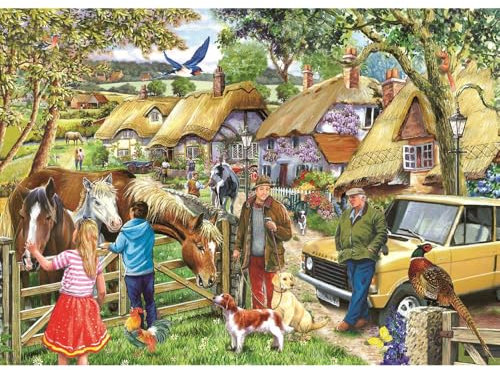 The House of Puzzles - Horses Age 3+ & Hounds Jigsaw - Big 500 Piece Jigsaws For Adults, Extra Large Pieces, Artist Illustrated, Scenic Landscape, Deluxe Puzzle Gifts