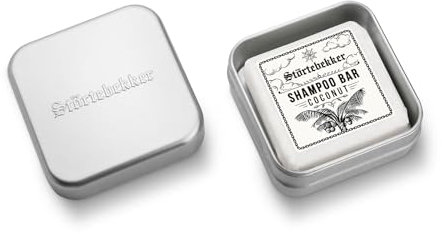 Störtebekker® Premium Festes Shampoo Kokos & Seifendosen Set - Pflege-Shampoo + Seifendose Aluminium im Set für Haare, Kopfhaut & Bart - Handgefertigt in Seifenmanufaktur