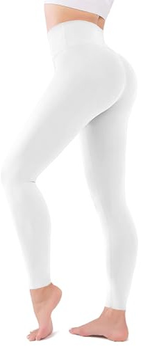 Leggings Damen High Waist Blickdicht Sportleggings Damen Lang Elastisch Bauchkontrolle Slim Fit Sporthose Leggins für Yoga Gym Fitness Alltag Weiß 1 Pack-02-Weiß L/XL