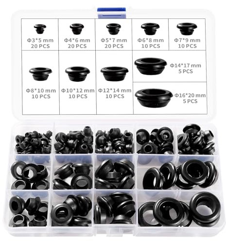 YIXISI 120 PCS 10 Sizes Rubber Grommets Kit, Conductor Gasket Ring Grommets, Black Rubber Hole Plugs Electrical Wire Gaskets, for Protecting Wires, Cables and Plugs
