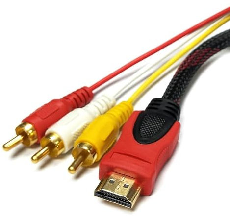 HDMI auf Cinch Kabel 1.5 Meter, HDMI to RCA Cable für Audio Video Übertragung, Kompatibel mit allen Geräten und RCA Eingängen für HDTV, DVD-Player, Projektoren, Spielekonsolen mehr