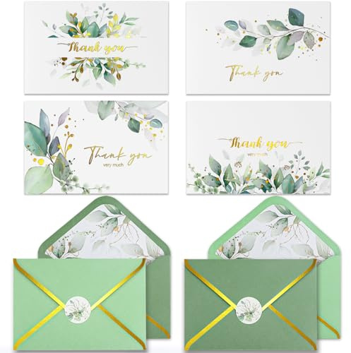 Thank You Cards with Envelopes, 32 Pack Greenery Thank You Notes for Baby Shower, Weddings, Bridal Shower, Small Business, 4 x 6