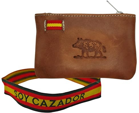 Pack Monedero de Piel con Jabalí + Pulsera Soy Cazador | Fabricado en España | Diseño Artesanal | Regalo para Aficionados a la Caza Mayor y Monterías (Jabalí)