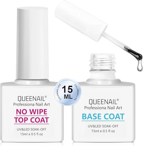 2*15ml Base e Top Coat Semipermanente per Unghie Super Glossy,Smalto per Unghie in Soak Off Kit per Manicure,Smalto Semipermanente Unghie, Lunga Durata, Adatto Alla Nail Art