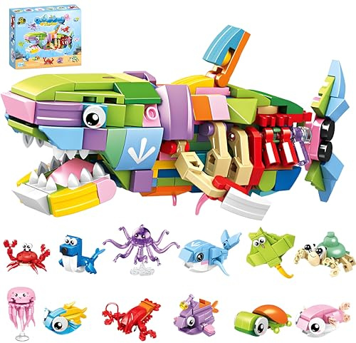 YOUYIKE Bloques de Construcción Animales Marinos, Detalles Cumpleaños Niños, 12 en 1 Construcciones Conjunto de Piezas Apilamiento para Colegio Invitados Regalitos