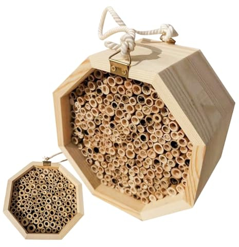 Bee Hotel in legno - Arnia per da giardino, balcone, cortile, patio | Casetta per farfalle, Habitat per vespe da giardino, balcone, cortile, patio, Rifugio per insetti ecologico, Costruzione in