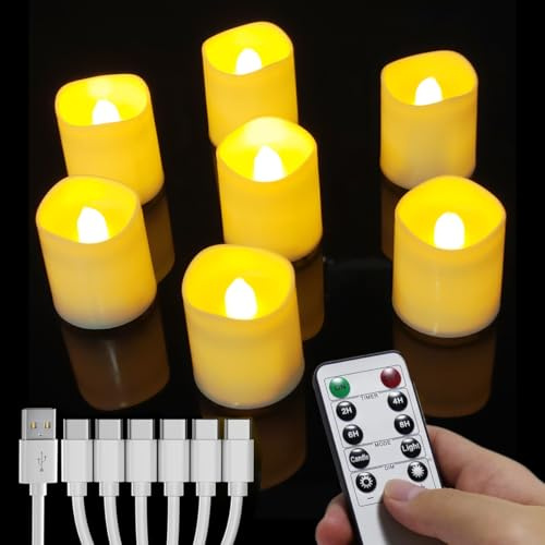 Jialine Rechargeable Led Tea Lights, 6 Packs Battery Tea Lights with Remote Timer, Rechargeable Flameless Candles with USB-C Cable for Home Room Bedroom Halloween Christmas Decorations