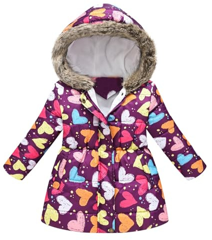 Generisch Photo Sweat à capuche Fille Hiver Dessin animé Imprimé Manteau avec veste Épaissir Coupe-vent Fermeture éclair Vêtements d'extérieur chauds Gilet en duvet Garçons Noir, Violet foncé., 3-4