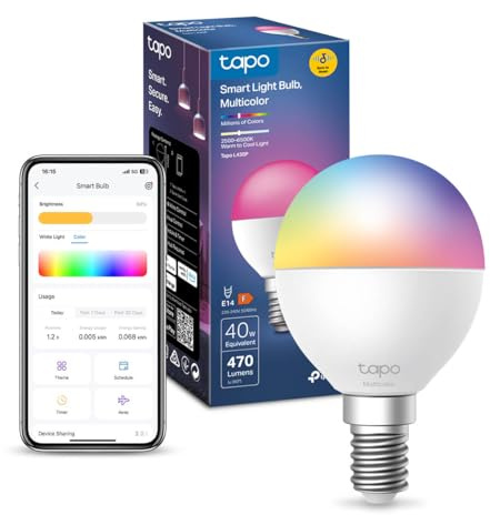 Tapo Ampoule Connectée WiFi, Ampoule LED E14 Multicolore 2500K-6500K, Dimmable 4,3 W 470Lm, Compatible avec Alexa et Google Home, Economie d'énergie, Aucun hub requis, Commande Vocale,L430P