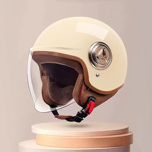 BDBLFLTZ Casco Jet con Visera Solar, Casco de Moto para Hombre y Mujer, Casco de Scooter, Casco Ciclomotor, Chopper,Moto, Casco Abierto, Casco Piloto,Certificado ECE BeigeB