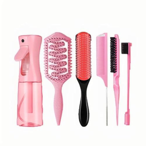 Kit Completo 6 Spazzole Professionali per Styling Capelli | Con Sfumature, Ricci, Rotonda, Massaggio Cuoio Capelluto e Flacone Spray Incluso | Per Acconciature Perfette e Cura dei Capelli