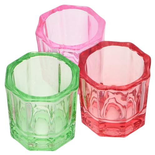 Hohopeti 3pcs Octagonal Nail Glass Cups Set for Manicure Nail Art Extension Tools Colored Dappen Dish Bowls and Liquid Washing Suitable