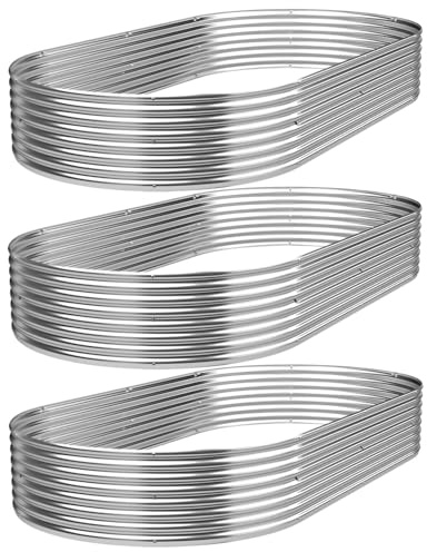 GROVELEAF Pflanzkübel 3er-Set 120 x 60 cm verzinktes Hochbeet für den Außenbereich, Metall-Hochbeet für Gemüse, Stahl-Hochbeete für den Garten, oberirdisches Gartenbeet für Blumen-Ellipse