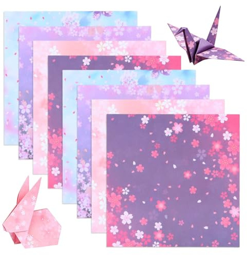 Juego de Papel para Origami,Diferentes Patrones,Diseño Japonés de flores de Cerezo,15 x 15 cm,Origami de Doble Cara para Manualidades y Proyectos de Manualidades