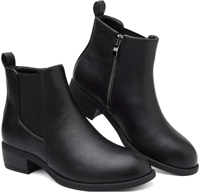 Ankle Boots for Women Waterproof Walking Boots Fashion Chelsea Booties Side Zip Low Heel Shoes Pointed Toe Casual Short Booties