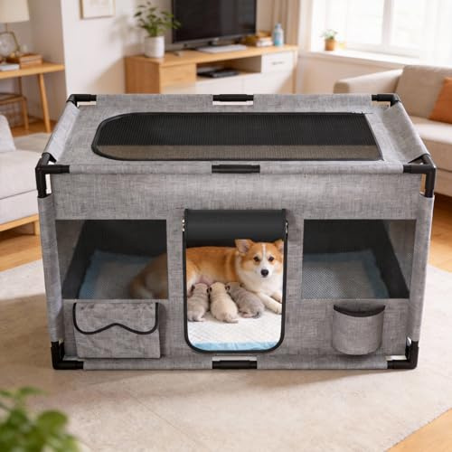 LZQ Vikbar husdjurslekhage Hund Katt Valp utomhus, Hundbur Tierlaufstall PVC-ram, Djurbur Djurutomhus Frigehege Hundbox Valplekhage för hundar, katter, smådjur - Kvadrat, L