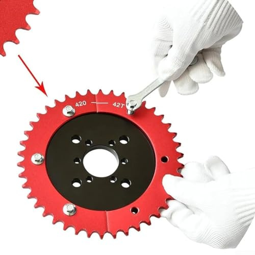 Piñón dividido de aluminio para Predator de 212 cc, 196 cc, 420 cc, 420 cc, 42 dientes, rueda de transmisión trasera de cadena 420, compatible con mini para bicicleta y kart (anodizado rojo)