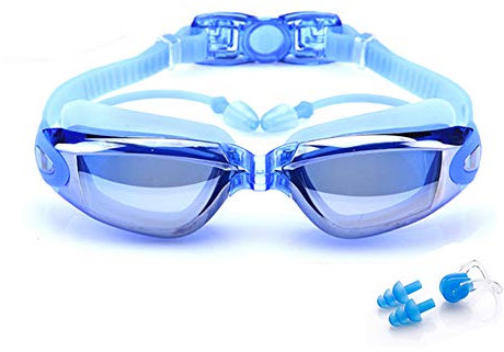 Beeway Schwimmbrille bequem mit Ohrstöpseln Antifog UV-Schutz verstellbar für Erwachsene Herren Damen und Kinder ab 8 Jahren, blau