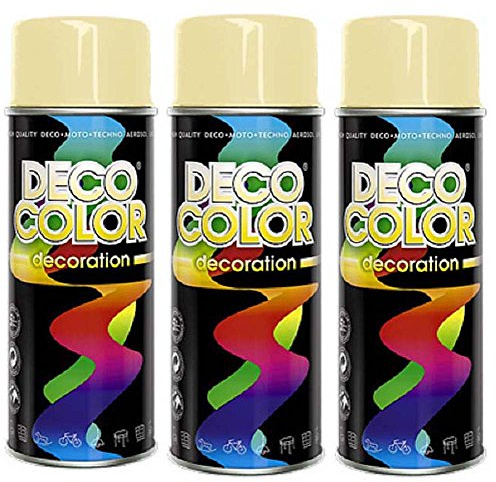 DECO COLOR 3er Sparpack DC Lackspray glänzend 400ml nach RAL freie Farbauswahl (3 Dosen in hellelfenbein glanz RAL 1015)