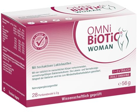 OMNi BiOTiC WOMAN | Für Frauen entwickelt | 4 Bakterienstämme | 10 Mrd. Keime pro Tagesdosis | Pulver | Vegan - Glutenfrei - Laktosefrei | Zur täglichen Anwendung - Einfach trinken | 28 Portionen