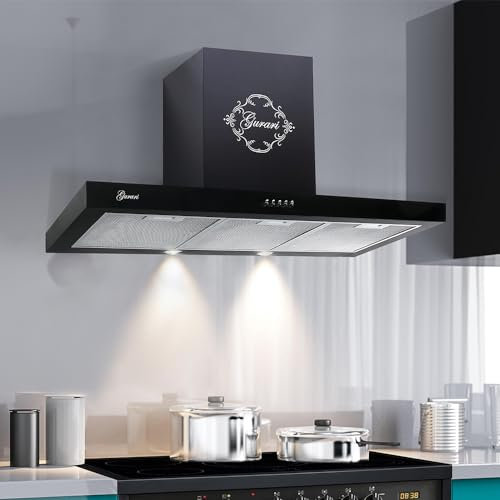 Gurari Dunstabzugshaube 90 cm in Schwarz GCH F 461 BL 9 Wandhaube Sehr Saugstark 1000m³/h | 3 Stufen Abzugshaube Abluft/Umluft Dunstabzugshaube Wandmontage Kaminhaube