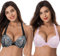 Curve Muse Women's Plus Size Add 1 and a Half Cup Push Up Underwire Convertible Lace Bras-2PK-Black,Pink-48E (EU:110F)-V2